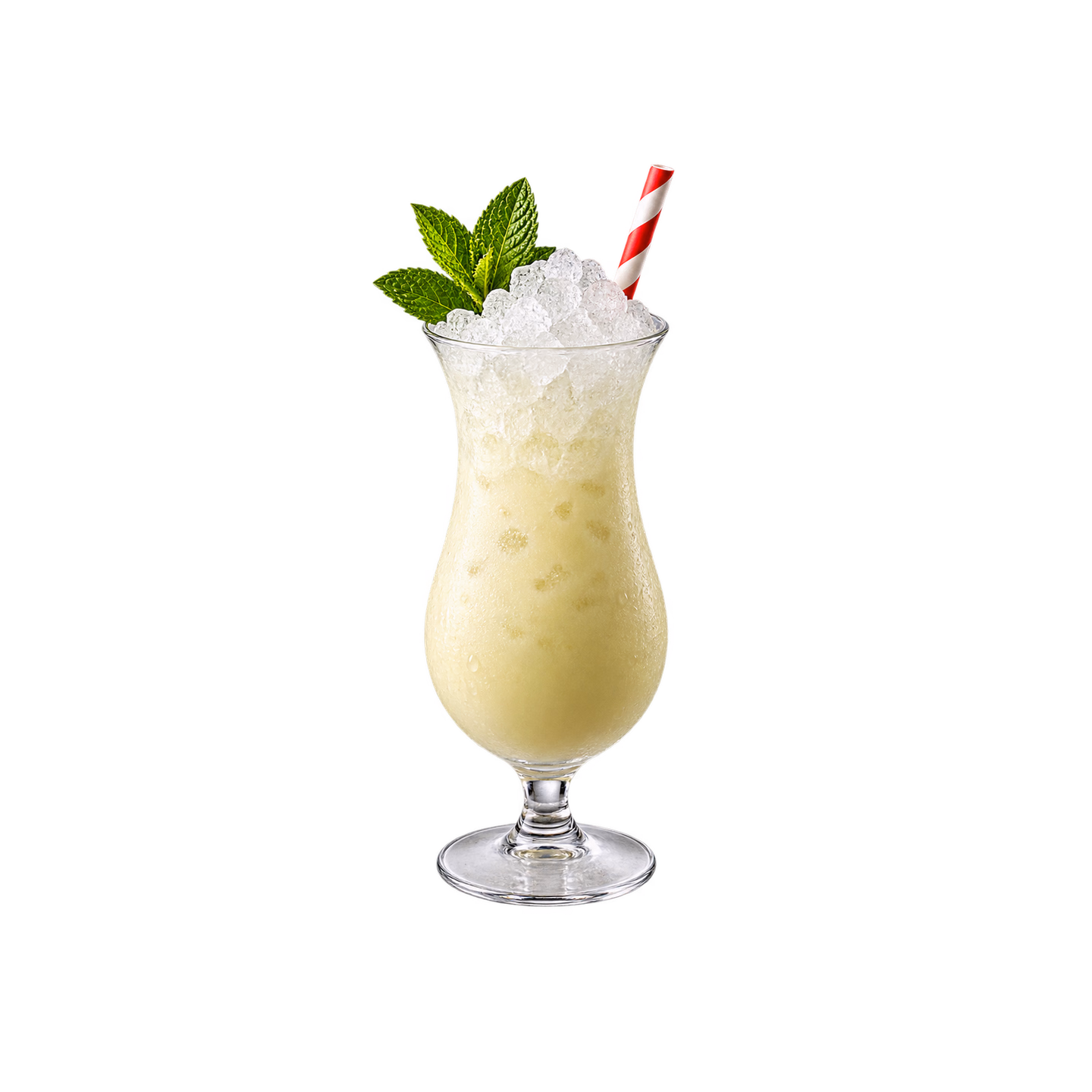 Absinthe Colada em copo furacão, com gelo quebrado